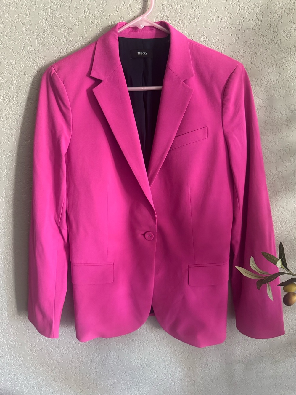 Theory Staple Blazer Traceable Wool Fuchsia Pink Single Button Jacket 6